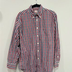 Men's Long Sleeve Red and Blue Checkered Collared Shirt, Medium